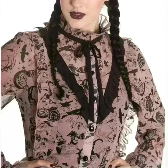 Spin Doctor hell bunny  goth ruffle women’s blouse sz medium - Picture 2 of 10